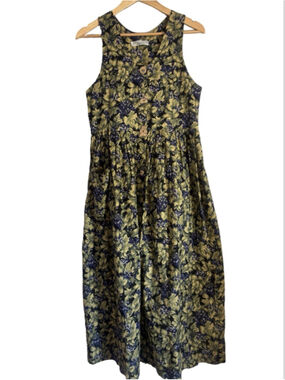Vintage Dogwood Lane Grape Floral Print Cottagecore Farm Prairie Maxi Dress S